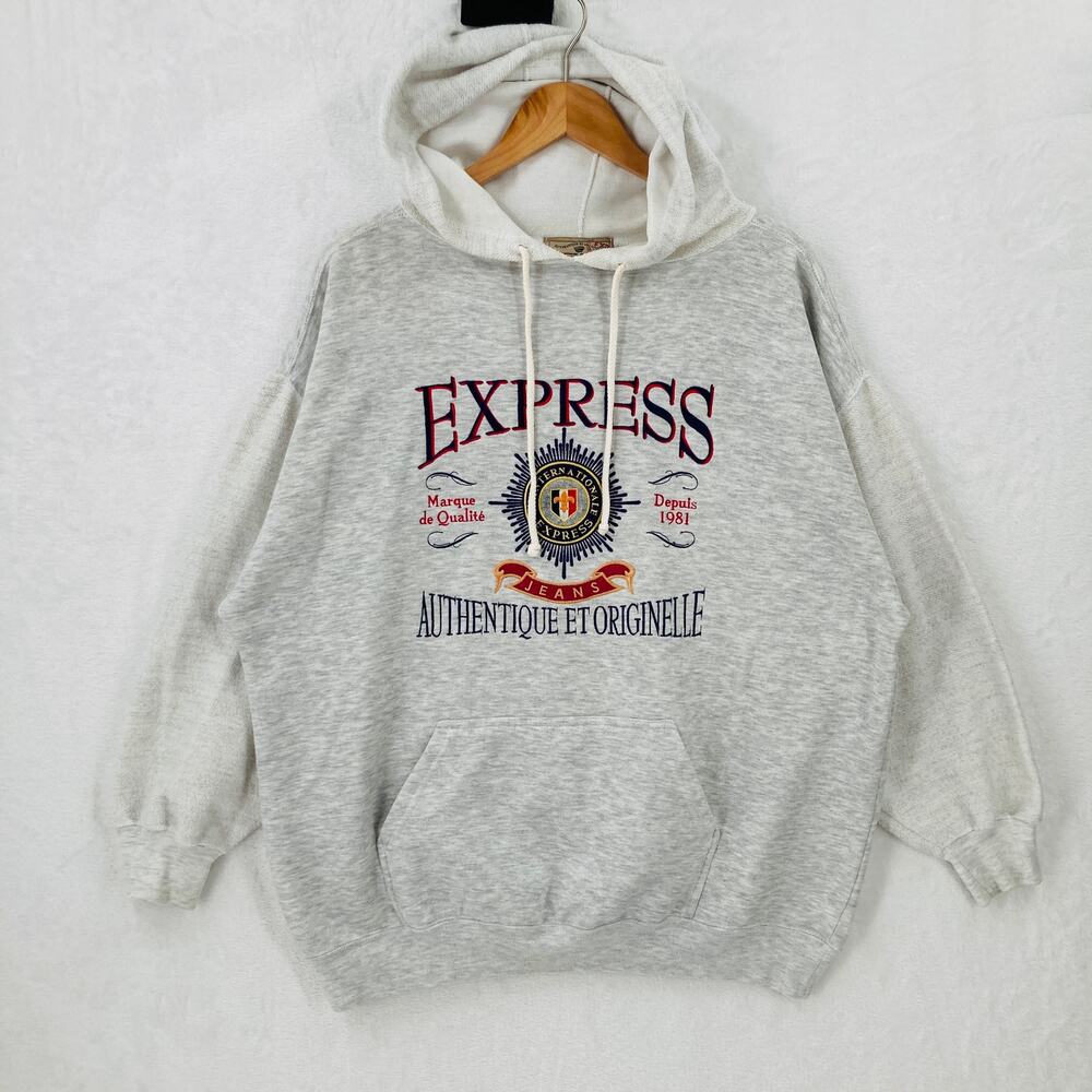 Vintage Express Hoodie Adult XS (24x27) Oversized Embroidered Gray 90s
